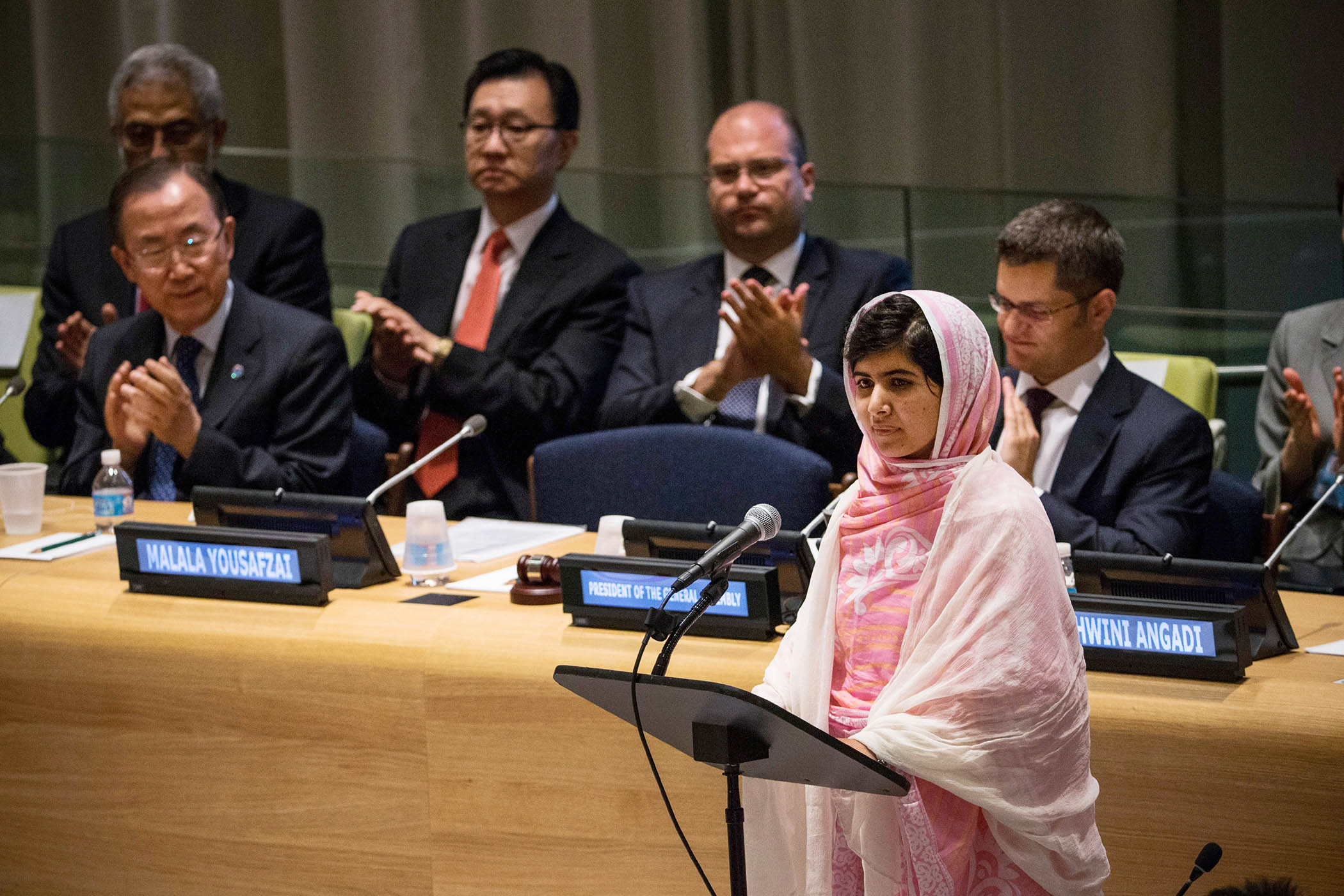 The 16-year-old Yousafzai addressing the UN Youth Assembly in 2013