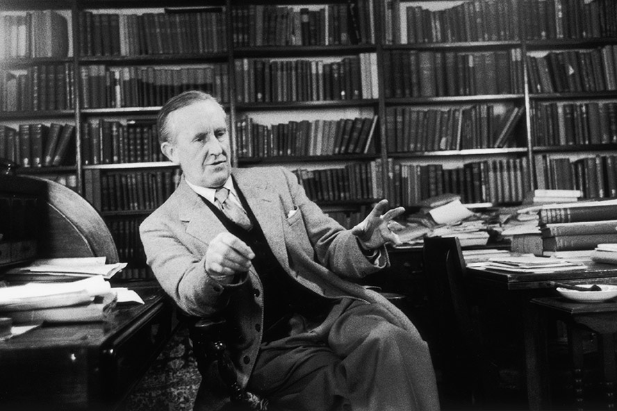 Tolkien in his study, December 1955