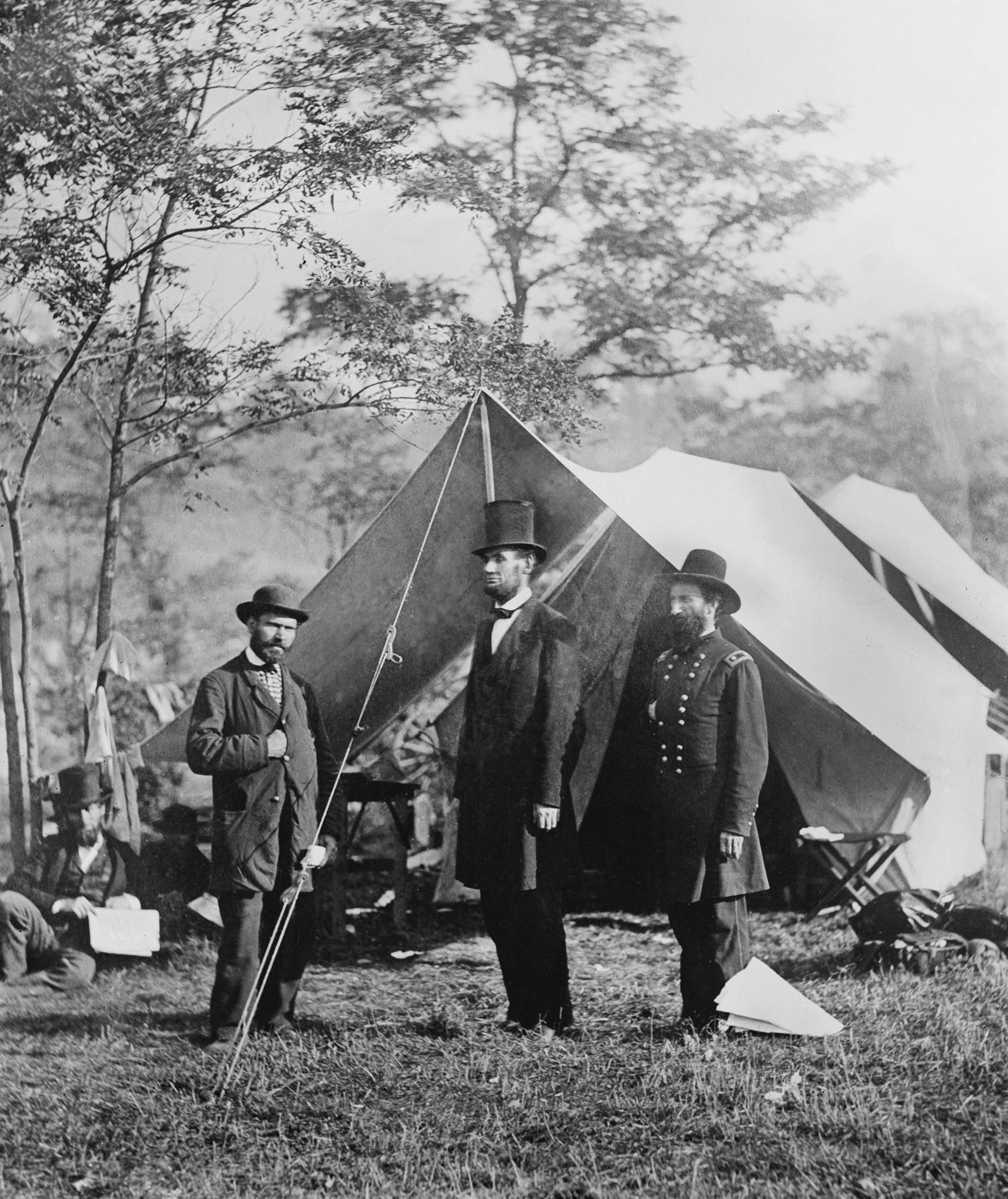 President Abraham Lincoln, centre, in Maryland during the second year of the American civil war, October 1862.