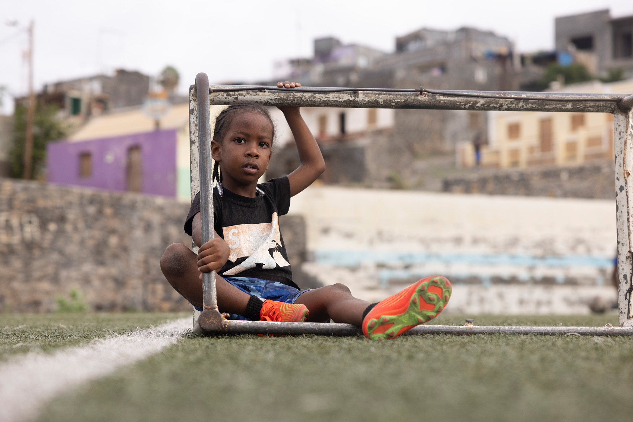 Starting young: football practice is popular in Sāo Filipe.