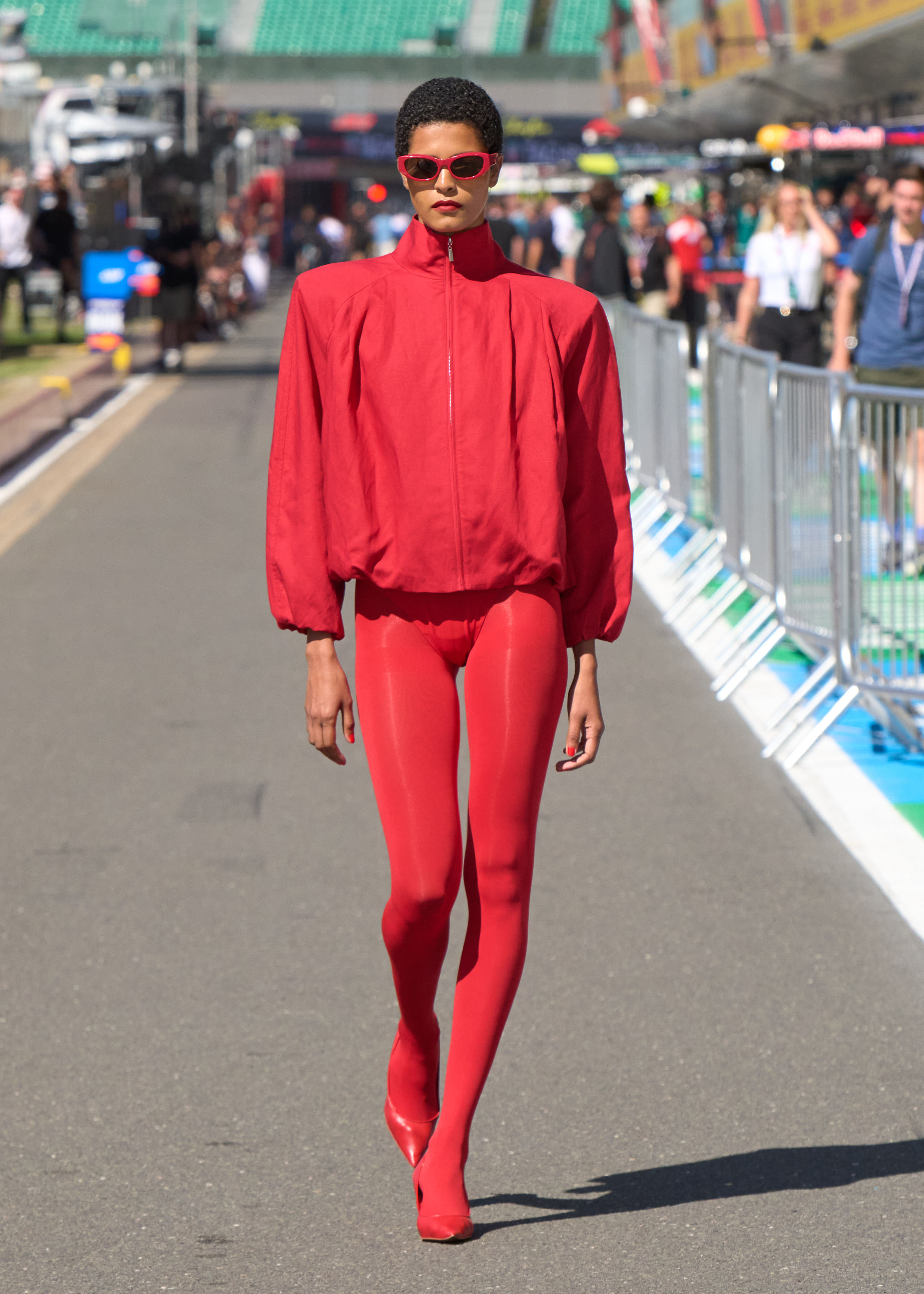 Pole positionM&S hosted the first-ever fashion show in Silverstone’s pit lane, ahead of the British Grand Prix this week. A cast of 50 models unveiled the “Dress to Thrill” edit against the backdrop of team garages and race-day prep. The fashion-forward take on summer dressing across womenswear and menswear, included lingerie-inspired corsetry layered over crisp shirting, swim silhouettes styled with tailoring. The collection focused on sleek monochrome and soft neutrals punctuated with hits of racing red. Denim pieces were key, from cropped trucker jackets paired with barrel-leg jeans to clean, structured silhouettes styled with satin and lace.Some looks incorporate pieces from M&S’s partnership with Atlassian Williams Racing, with the Autograph menswear performance travel kit as worn by Carlos Sainz and Alex Ablon.From £22, Marks and Spencer