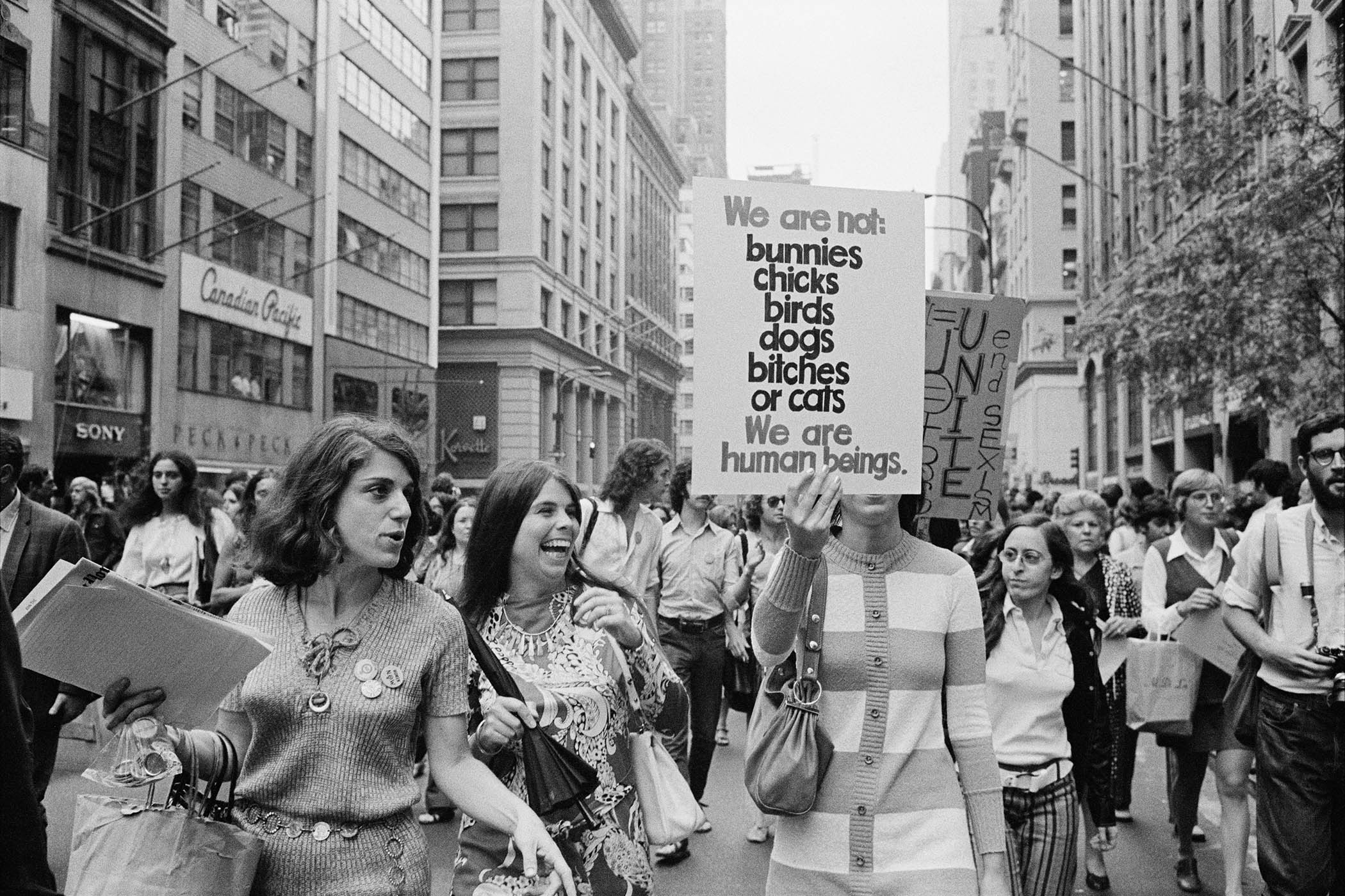 Feminists demonstrate in Manhattan, 1971 – a highly active period for the women’s liberation movement in the US.