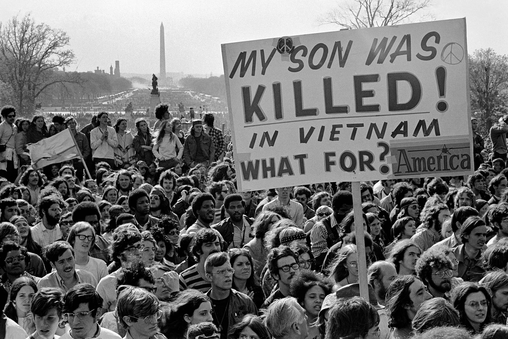 Anti-Vietnam war protesters on the National Mall, Washington DC, 1971. The war ran for 20 years, from 1955 to 1975.