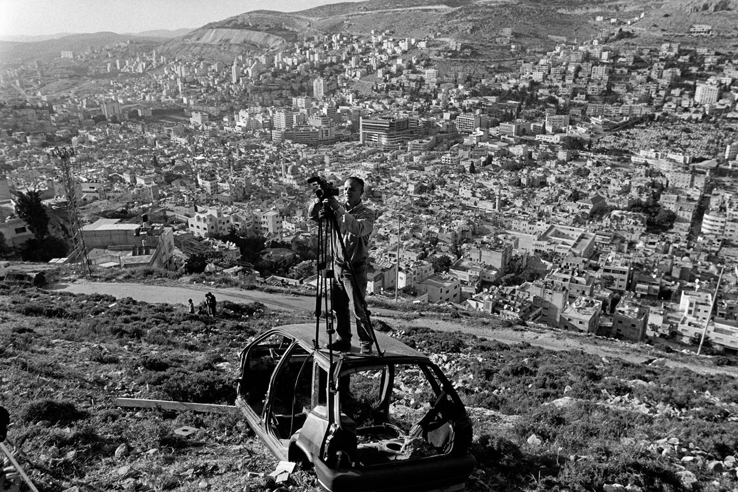 Rajae Al-Khateeb shoots footage of the making of the film Paradise Now on Gerizim Mountain …