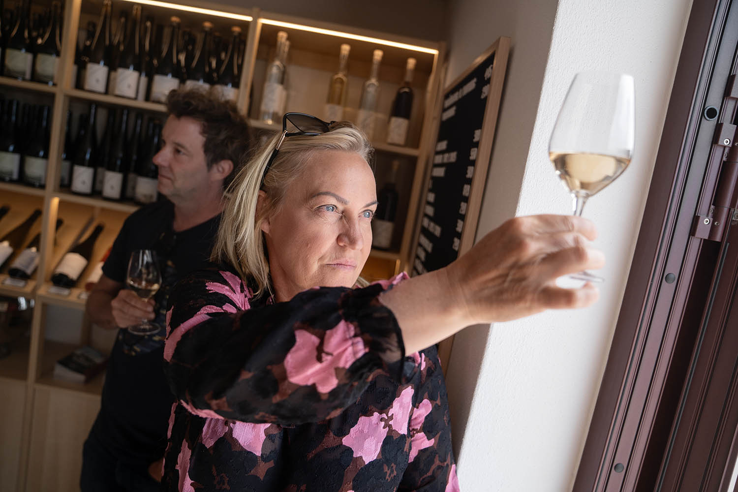 Therese and Daniel Johansson attend the wine tour at Kullaberg Vingård that starts with warnings that alcohol can be harmful.