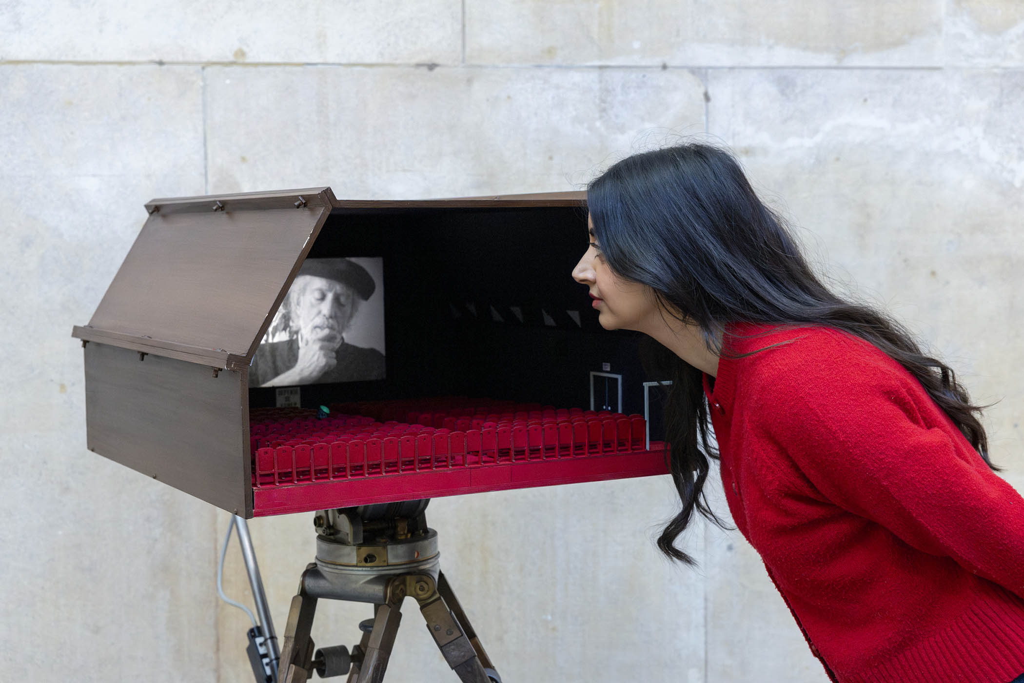 The whole installation is a film set’: top right, a miniature period cinema showing Algerian film-maker Boudjemâa Karèche
