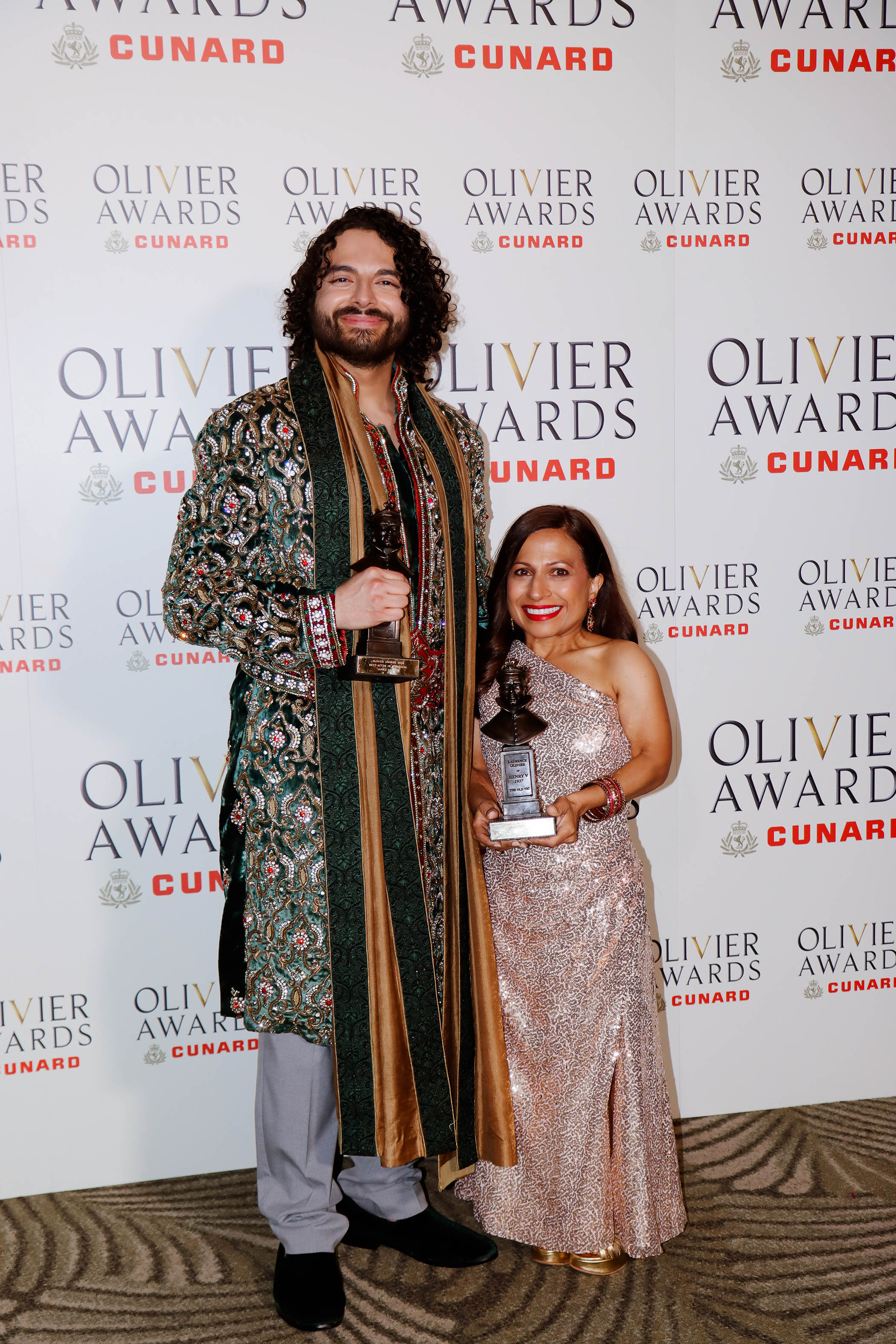 James Hameed and Arti Shah accepting their joint award for best actor in a musical.