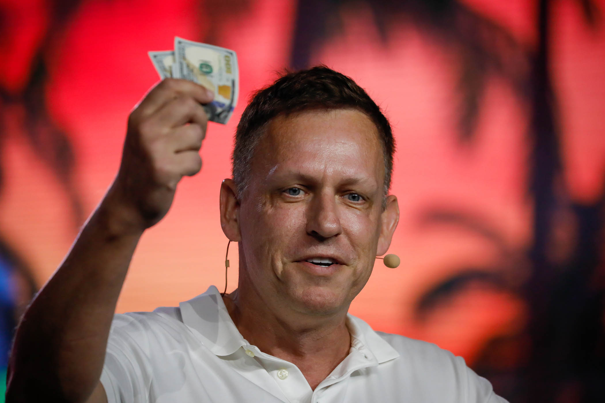 Peter Thiel speaking at a bitcoin conference in Miami, Florida, in 2022