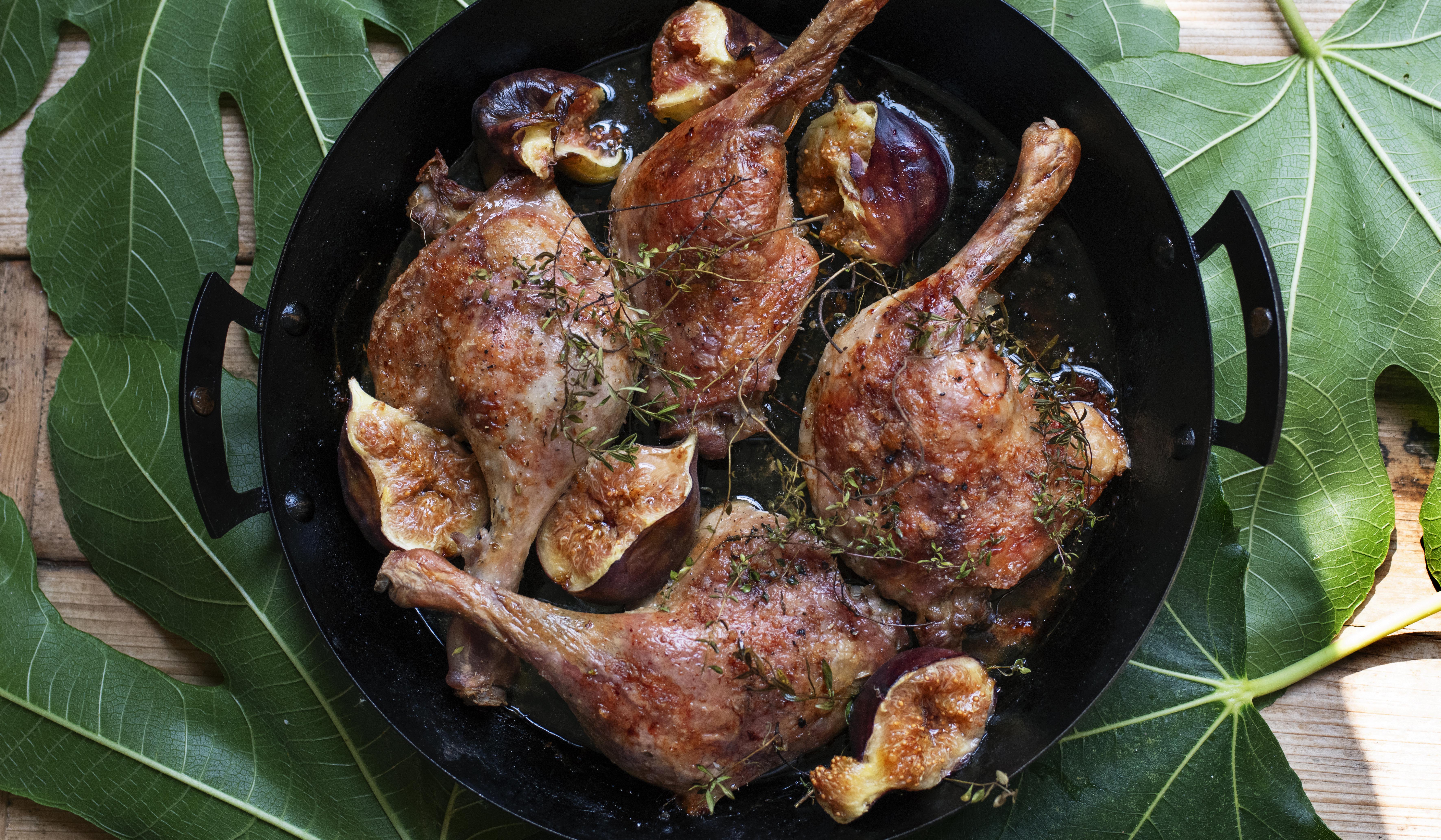 Nigel Slater’s kitchen diary: roast duck meets late-summer figs
