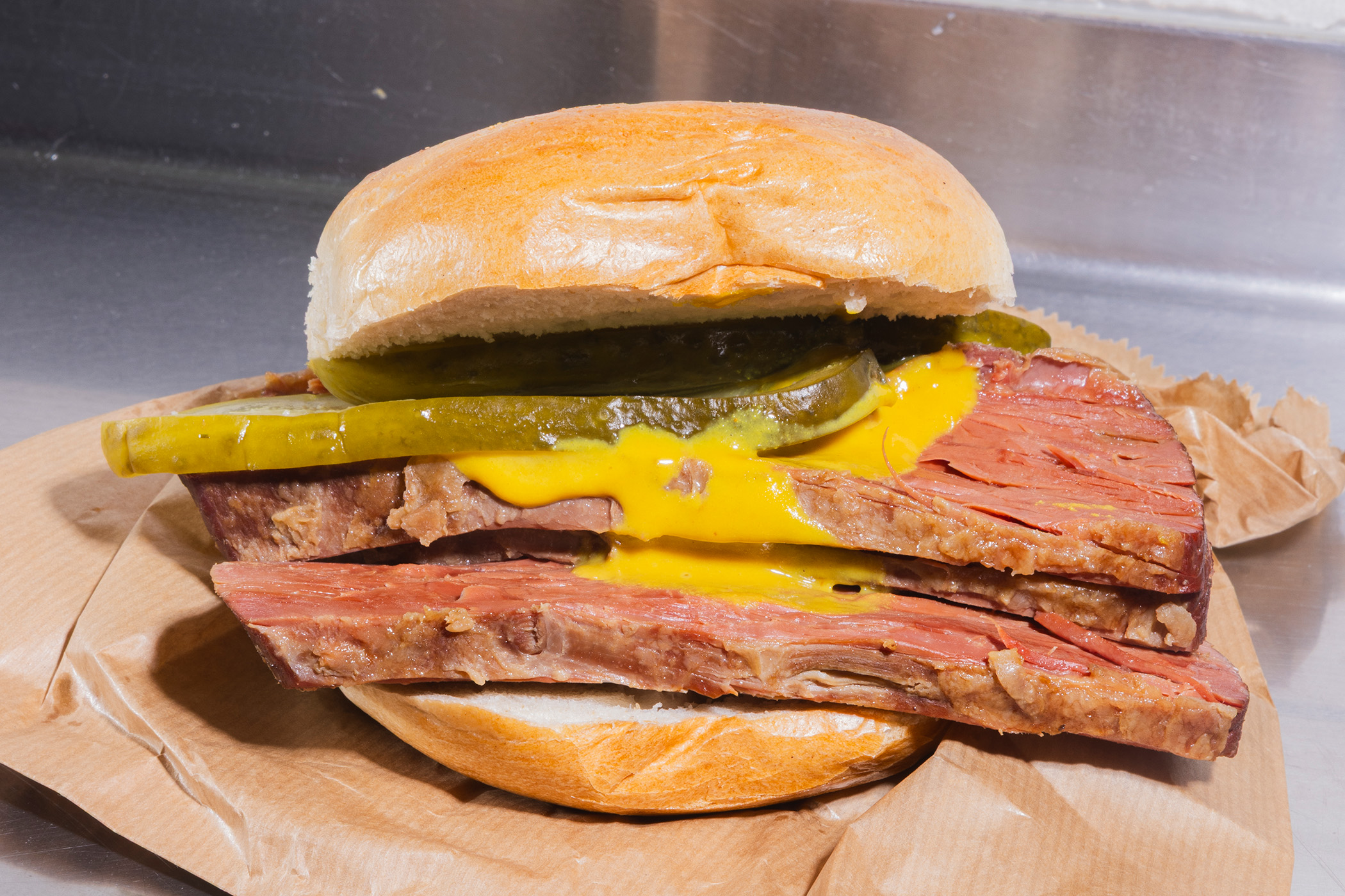 A salt beef bagel at Beigel Bake on Brick Lane.