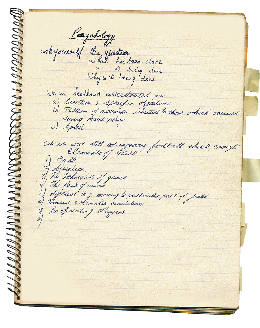 Handwritten notes Alex Ferguson took during a coaching course