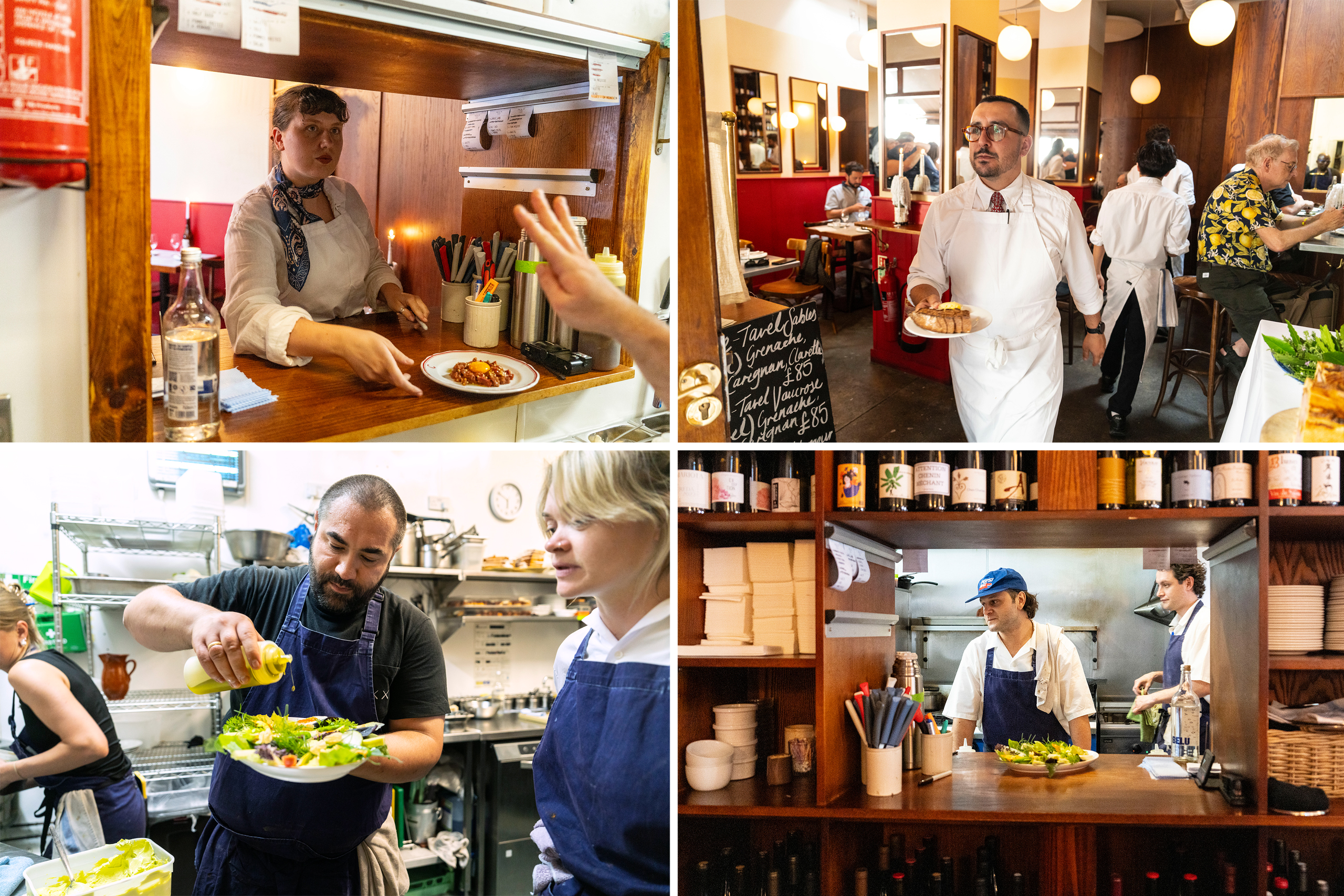 Service at Camille's Bastille Day dinner with guest chefs Meedu Saad and Rose Gabbertas, photographed by Antonio Olmos for OFM at Camille, London