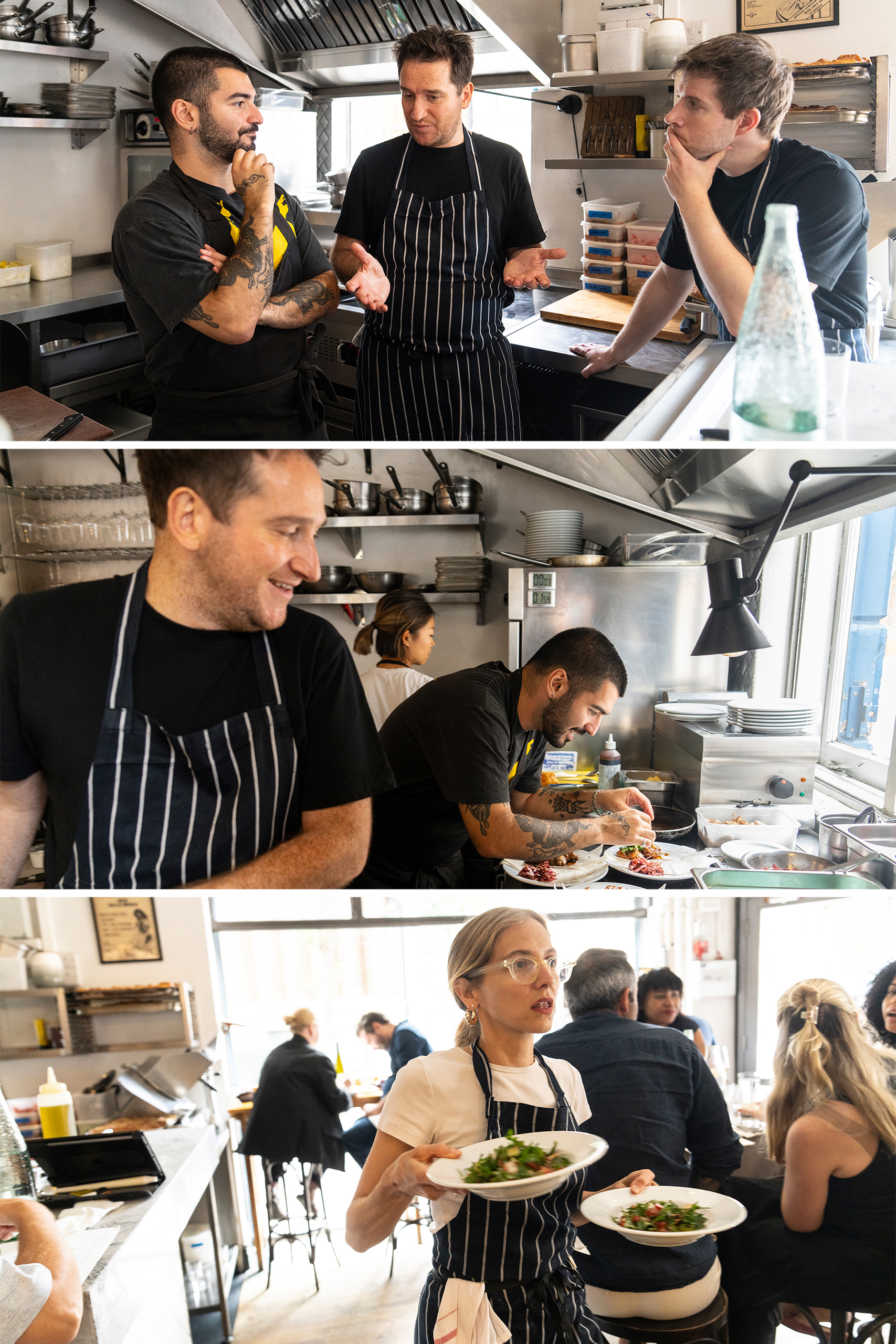 Top and above, Sertaç Dirik and Quality Wines head chef Nick Bramham, photographed by Antonio Olmos for OFM at Quality Wines in London