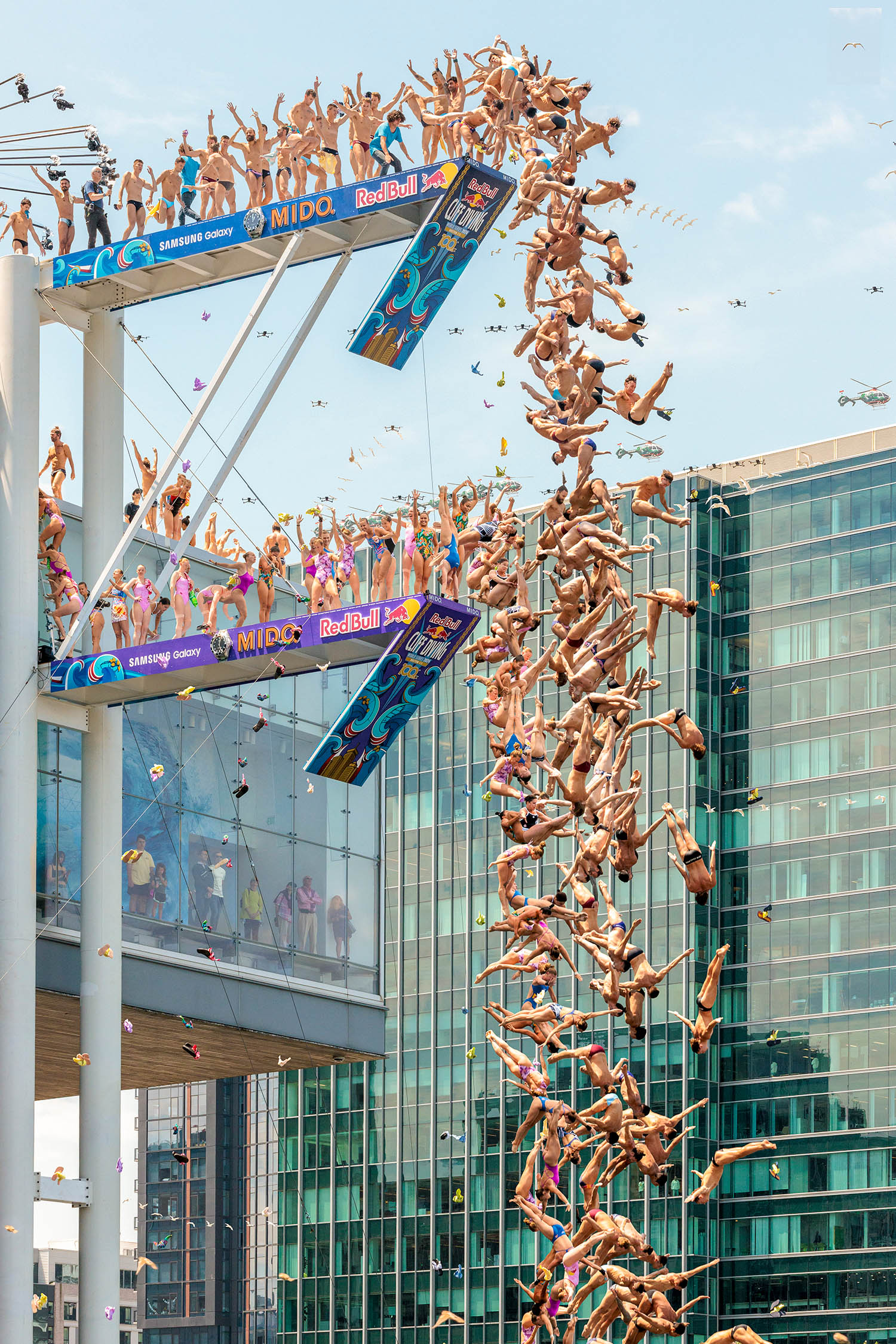 ICA Roof Diving,  Boston, Massachusetts, 2024. Over one hour and four minutes 1,829 photos were taken, arranged in 694 layers