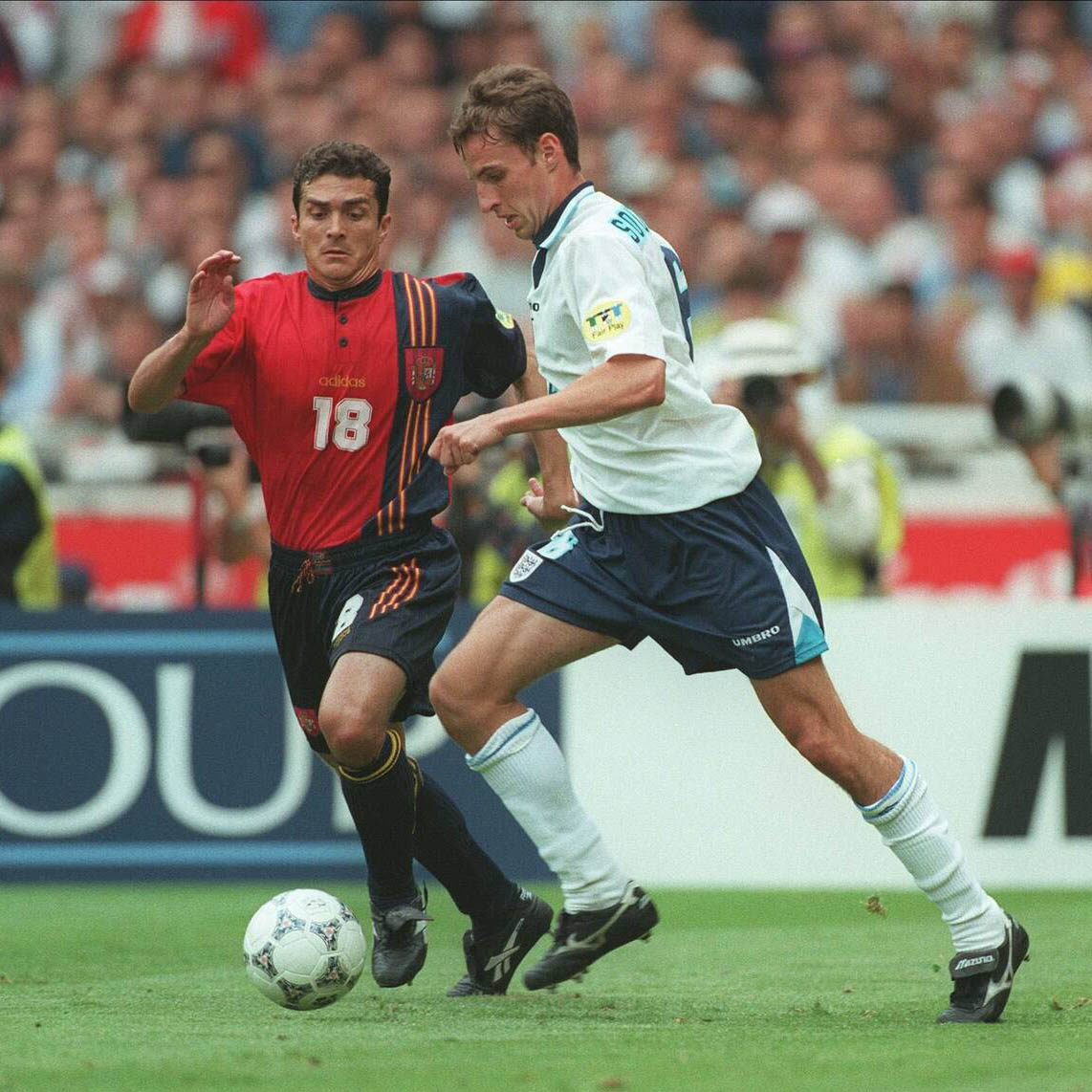 Taking on Spain's Guilermo Amor on 22 June 1996