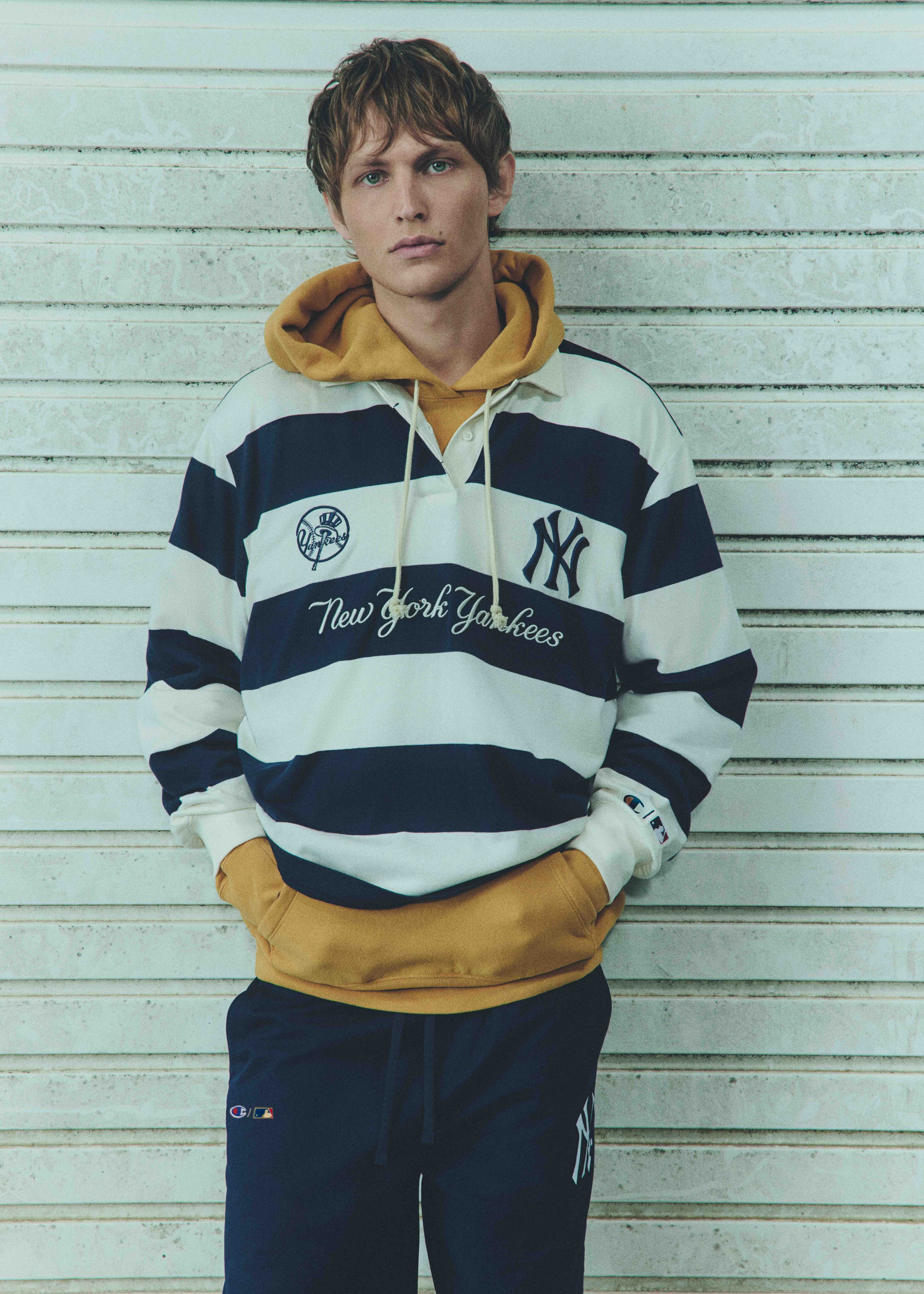 Home run Champion’s partnership with Major League Baseball (MLB) unites a shared heritage with the world of sport. Focusing on three iconic teams - Yankees, LA Dodgers and Chicago White Sox the collection uses baseball references across graphic tees, sweats, oversized shorts and rugby style polos. Top, £60, Champion